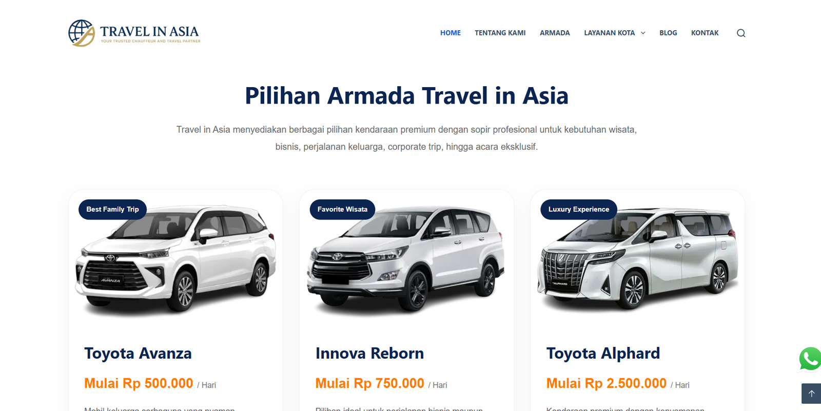 Travel Inasia Rental Wisata WordPress